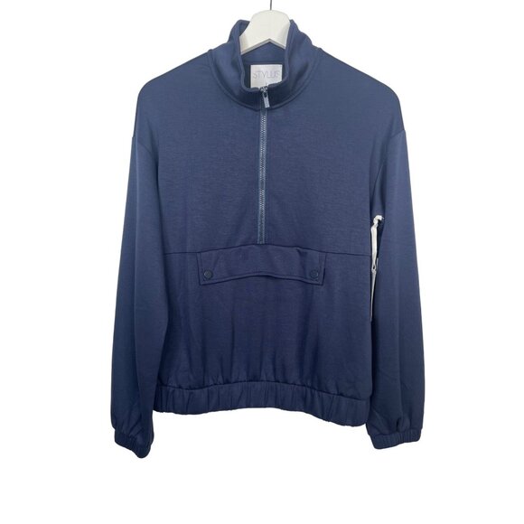 Stylus Half Zip Pullover Sweatshirt Small Navy Blue Athleisure Top NWT - Picture 1 of 11